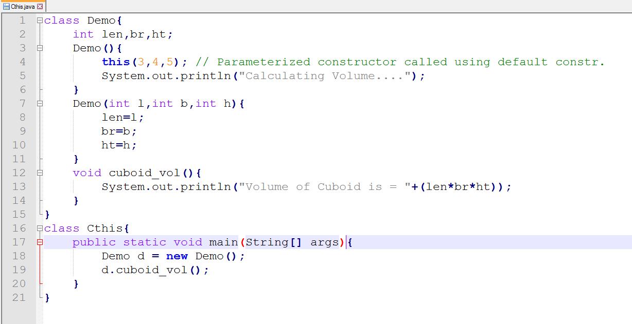 This image describes a program where, This keyword can be used to invoke current class constructor.